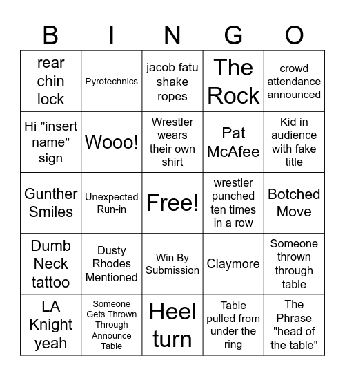 wrestlmania 41 Bingo Card