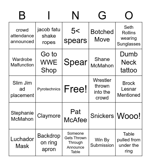 wrestlmania 41 Bingo Card