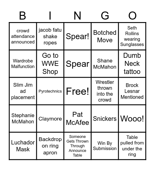 wrestlmania 41 Bingo Card