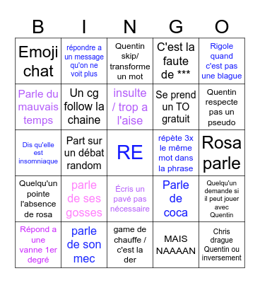 Bingo stream quentin (rose=mskara bleu=kluke violet=2) Bingo Card