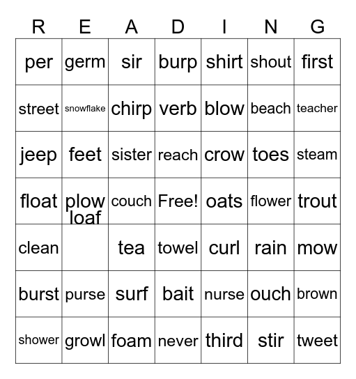 R-Controlled Vowels & Vowel Teams Bingo Card