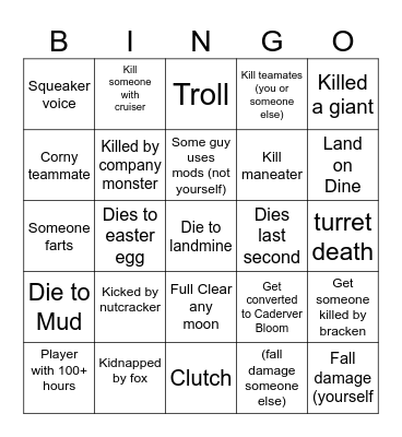 lethal mod Bingo Card