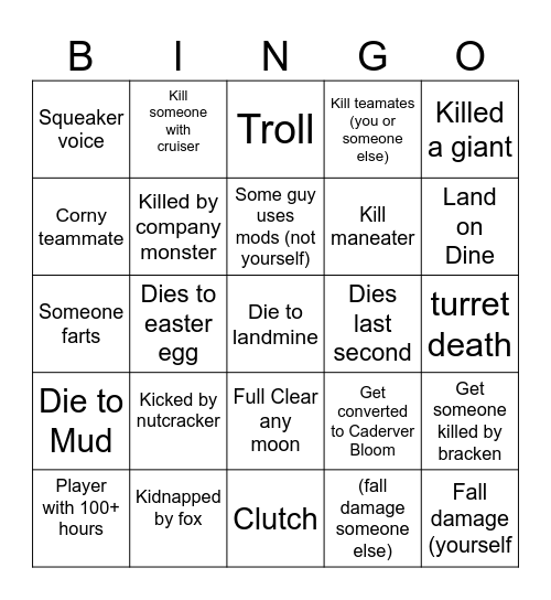 lethal mod Bingo Card