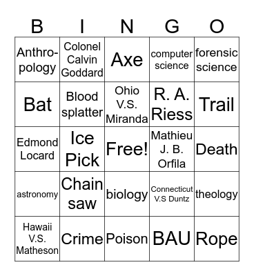 Forensic Bingo Card