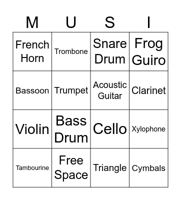Instruments Bingo Card