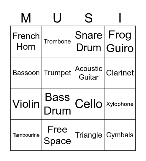 Instruments Bingo Card