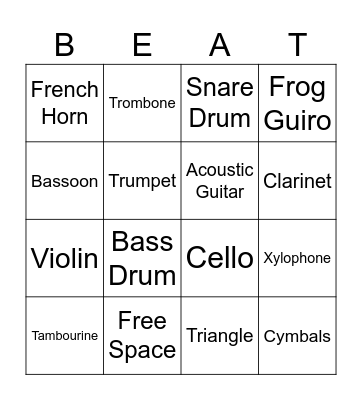 Instruments Bingo Card