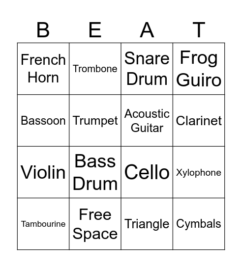 Instruments Bingo Card