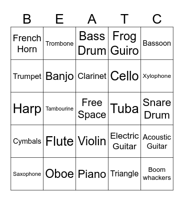 Instruments Bingo Card