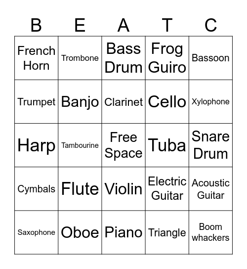 Instruments Bingo Card