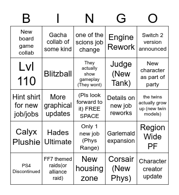 FFXIV NA FanFest Bingo Card