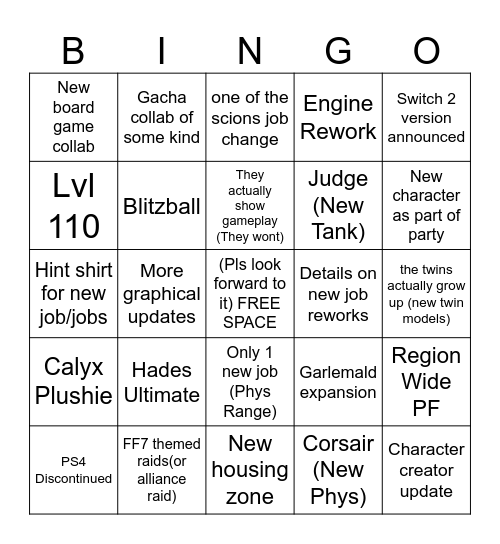 FFXIV NA FanFest Bingo Card