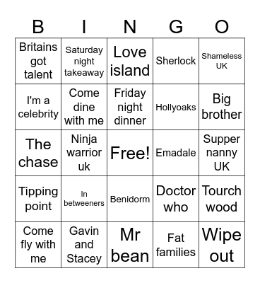 British TV shows Bingo Card