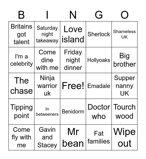 British TV shows Bingo Card
