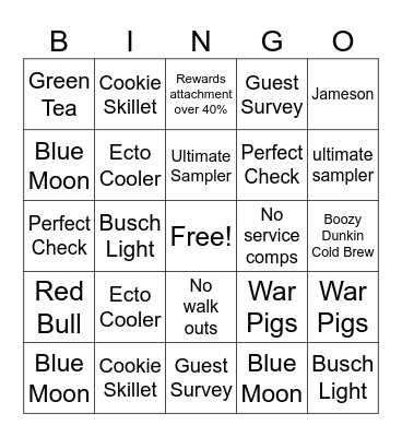 Buffalo Wild Wings Bingo Card