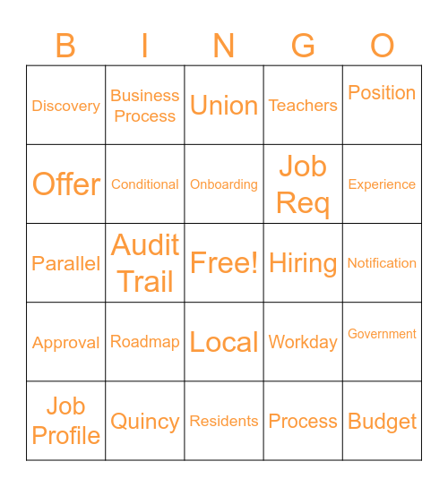 Interview Bingo Card