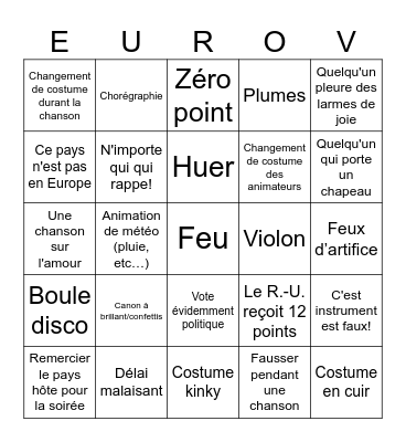 Bingo Eurovision 2026 Bingo Card