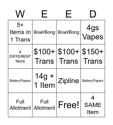 WEED Bingo Card