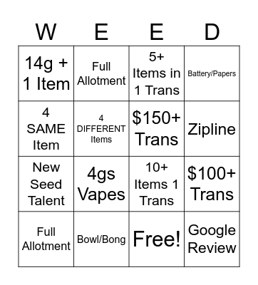 WEED Bingo Card