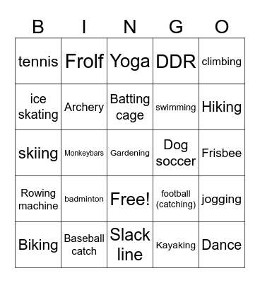 Sports Bingo Card