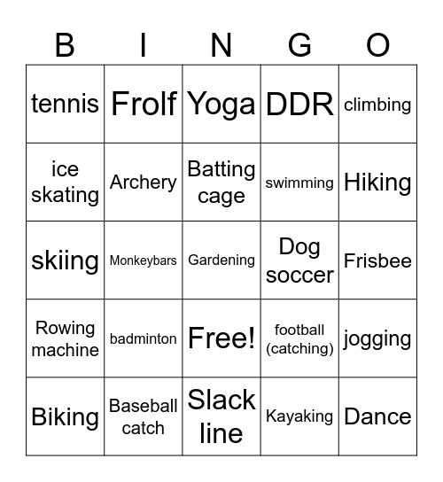 Sports Bingo Card