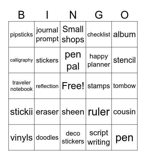 Stationery Bingo Card