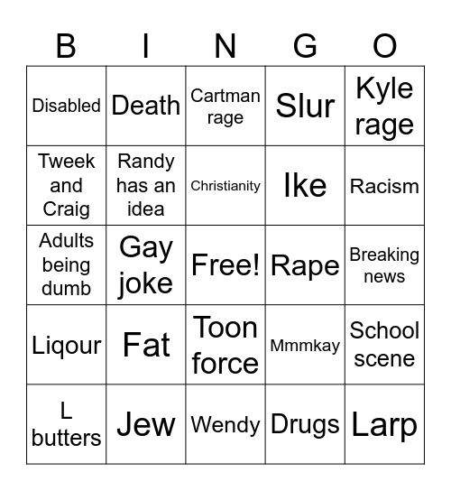 SOUTH PARK Bingo Card