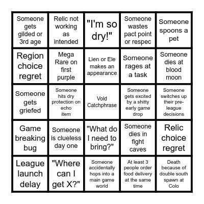 Leagues VI Bingo Card