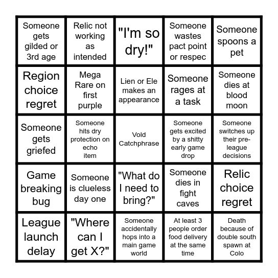 Leagues VI Bingo Card