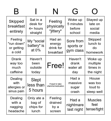 PLEASE Bingo Card