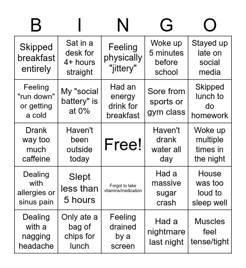 PLEASE Bingo Card