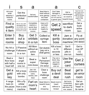 Isaac repentance bingo Card