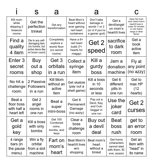 Isaac repentance bingo Card