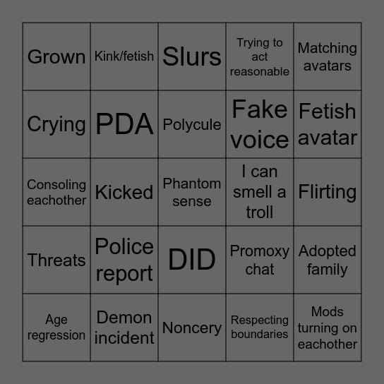 Proximity chat bingo revamped Bingo Card