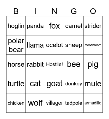 Baby Mob Bingo Card