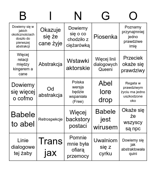 9 odcinek bingo Card