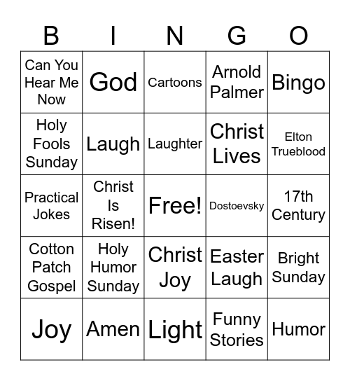 Holy Humor Sunday Bingo Card