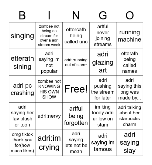 adri and her freinds bingo Card