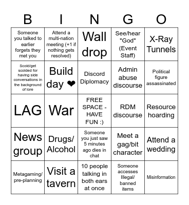 MINECRAFT CIVILIZATION BINGO Card
