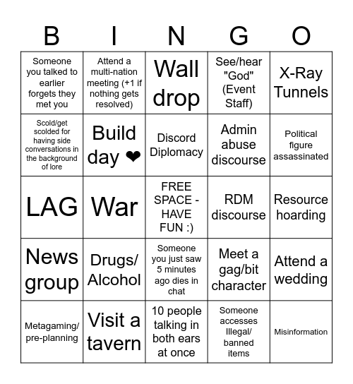 MINECRAFT CIVILIZATION BINGO Card