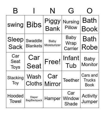 Sarah's Baby Shower Bingo Card