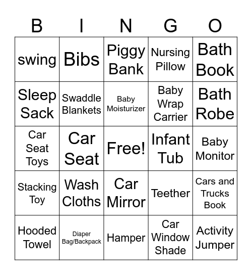 Sarah's Baby Shower Bingo Card