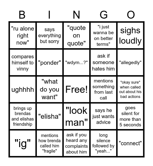 Jaden Bingo Card