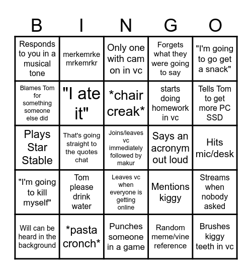 Micahhhhh Bingo Card