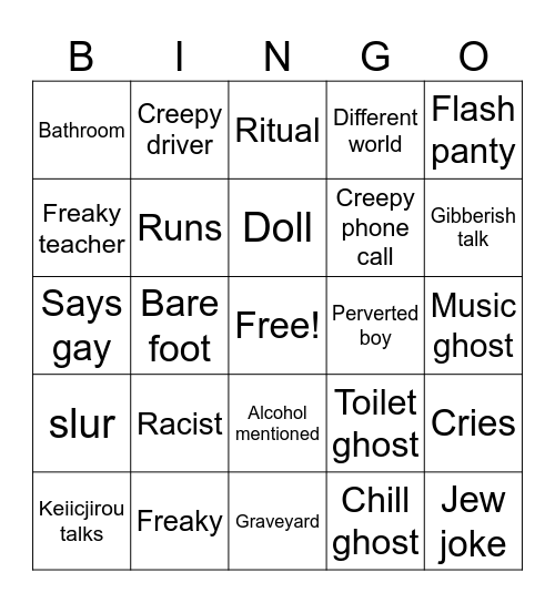 Ghost stories dub Bingo Card