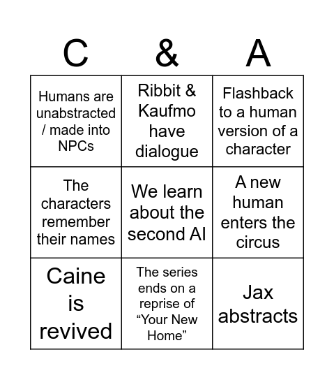 TADC Episode 9 Bingo Card