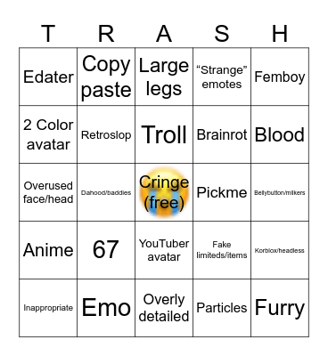 Cringe Roblox avatars Bingo Card