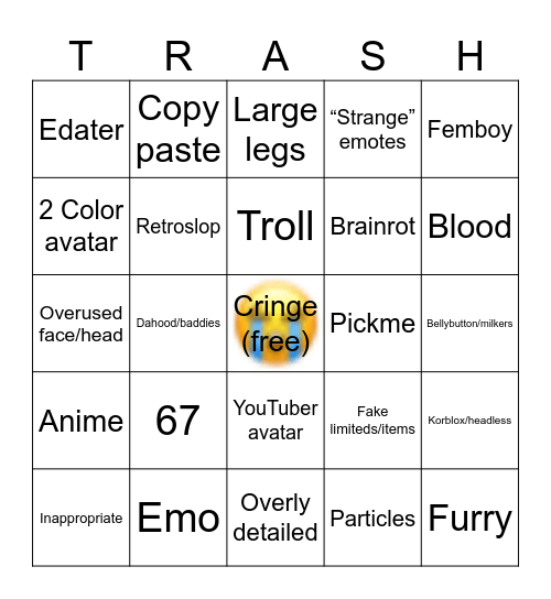 Cringe Roblox avatars Bingo Card