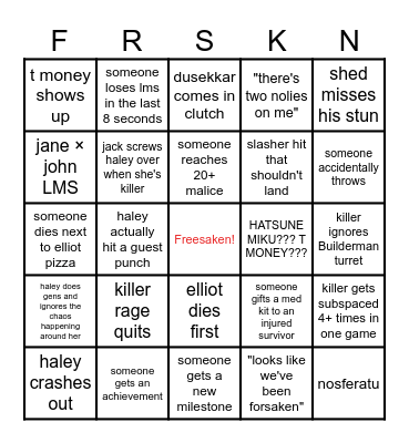 Forsaken Bingo Card