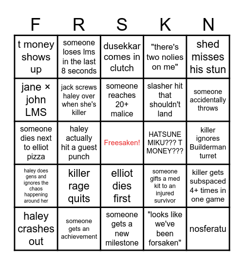 Forsaken Bingo Card